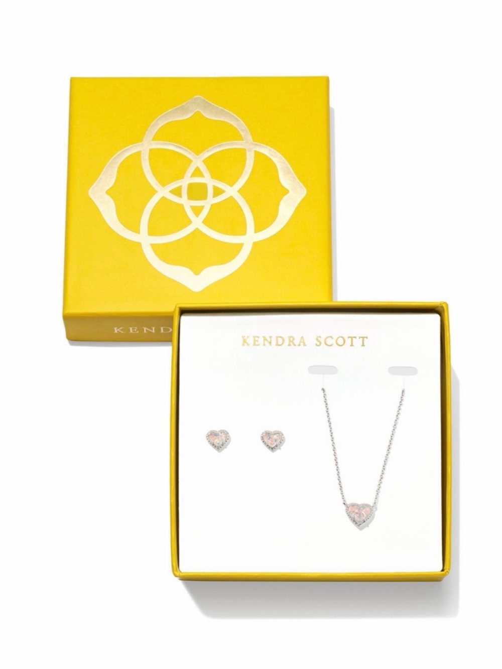 *new* Kendra Scott Silver/White Imitation Opal Heart Necklace & Stud Earrings - Picture 6 of 6
